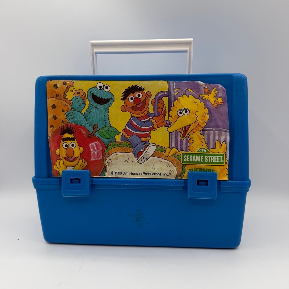 Vintage 1989 Sesame‎ Street Thermos Lunch Box Blue Plastic Ernie Big Bird